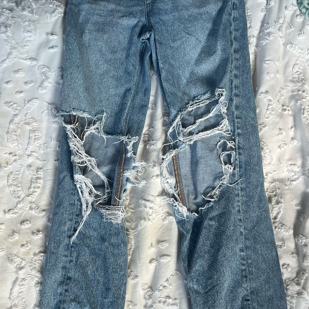 American Eagle Outfitters Blue Distressed Straight Leg Jeans